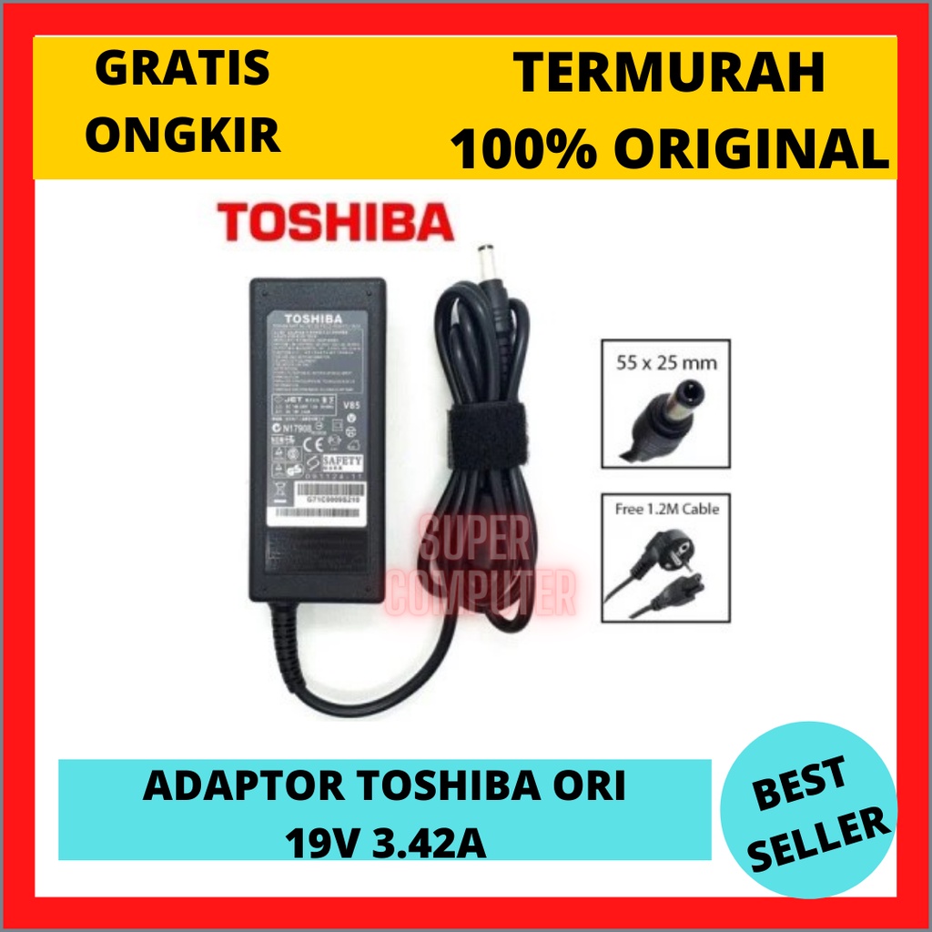 S.C CHARGER LAPTOP TOSHIBA 19v 3.42A ORI / ADAPTOR TOSHIBA /CAS LAPTOP