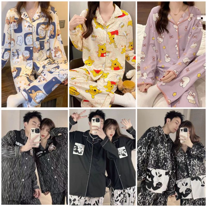 Baju tidur import setelan pp/Piyama wanita lengan panjang celana motif terbaru