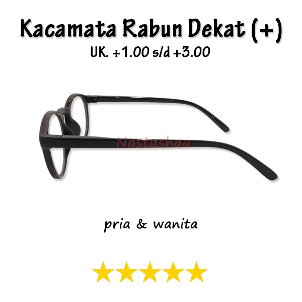 Kacamata Baca Plus (+) Ukuran +1.00 s/d +3.00 Bingkai Bulat Oval Warna Hitam Gagang Ada Per Kacamata Rabun Dekat Unisex FREECASE