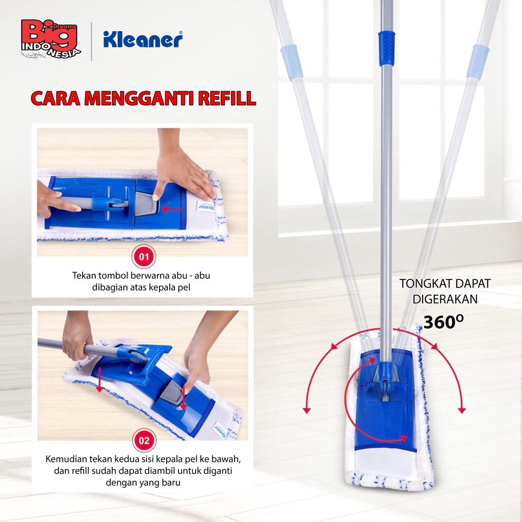 Refill Alat Pel Lantai 1 Pcs Microfiber Flat Mop Pembersih Lantai Kleaner K19008R