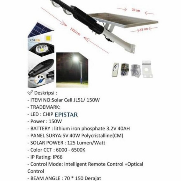 Lampu Jalan 150W Solar Sel Cobra Led Pju 150 Watt Sorot Surya Matahari #Original