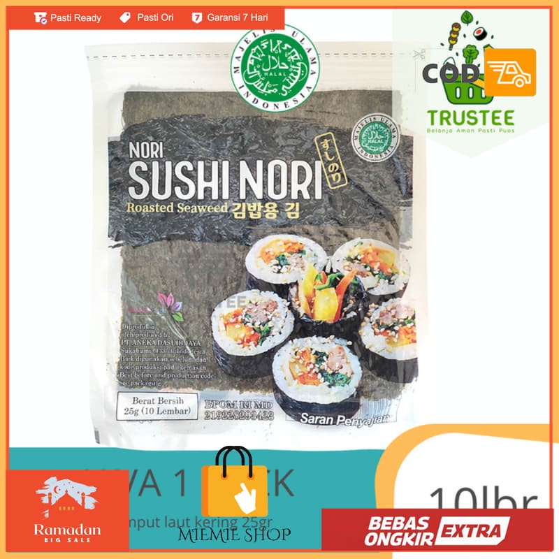 

JAVA Yaki Sushi Nori - Roasted Seaweed - Rumput Laut Panggang 10 lbr