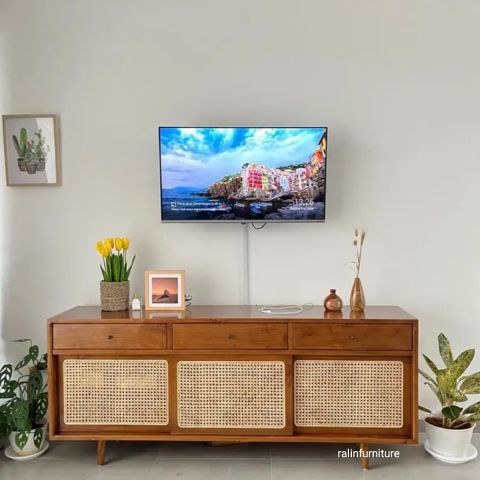 RF1 bufet tv minimalis, bufet jati rotan, meja tv jati rotan , credenza tv