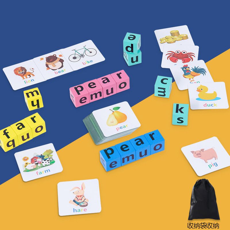 Spelling English Dice Matching Card Spelling Puzzle Huruf Mainan Belajar Anak Puzzle Kayu Mainan Edukasi Mainan Huruf