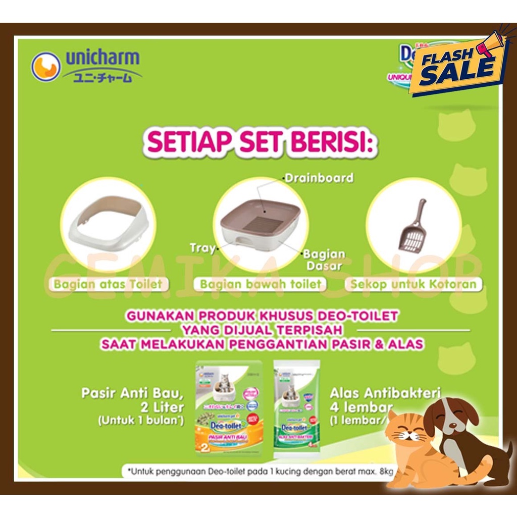 PAKET CAT LITTER  KOMPLIT PET TOILET OPEN TOP IVORY ( TOILET KUCING ) UNICHARM