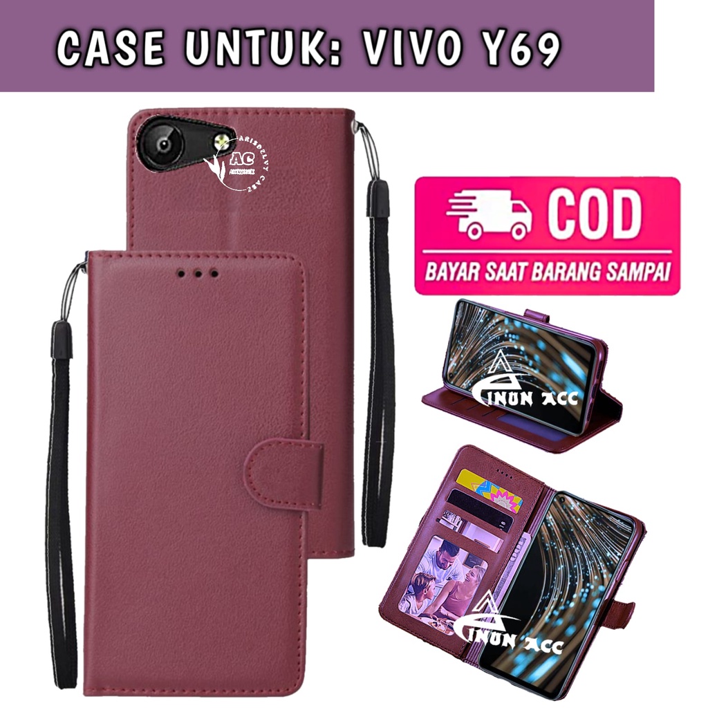 Case Flip FOR VIVO Y69  Case Kulit -Casing Dompet Cover Wallet Leather Sarung HP Free Tali