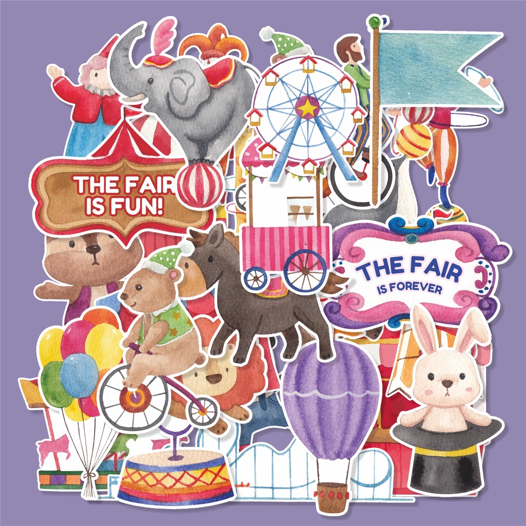 

( 20 pcs )stiker satuan/stiker label scrapbook murah tema CIRCUS-watercolor/murah
