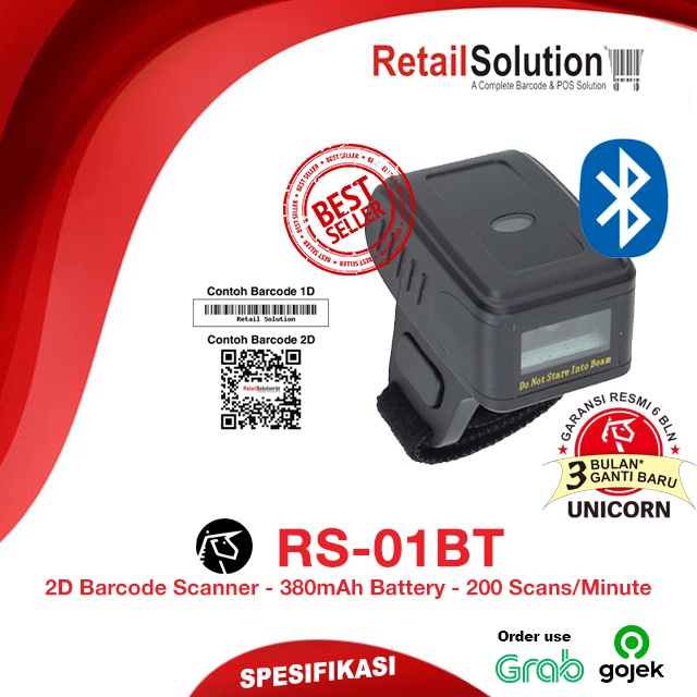 2D Barcode Scanner Wireless Bluetooth - Unicorn RS01BT / RS-01BT / RS01-BT