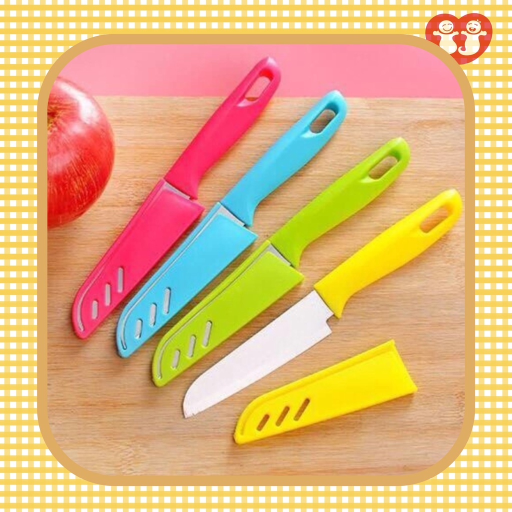 Pisau Dapur Stainless Kupas Buah set dengan sarung warna