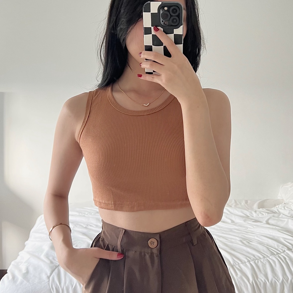 Eonni's Lia Rib Tank Top Crop Top Atasan Tanktop Baju Wanita Korea Style