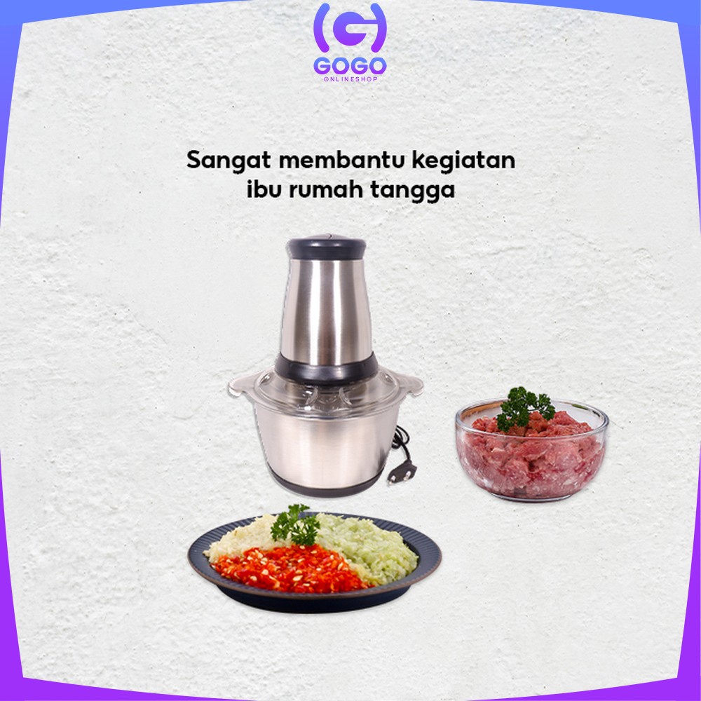 GOGO-C499 Penggiling Daging Serbaguna Chopper Daging 2L / Blender Elektrik Stainless Steel Multifungsi / Blender Portable Chopper Meat Grinder