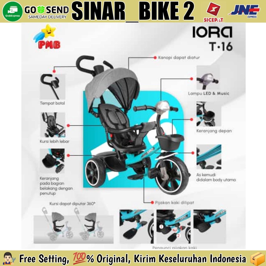 Sepeda Roda Tiga Iora T-16 Kursi Bisa Senderan &amp; T-15 Pmb Kursi Putar Tricycle Anak