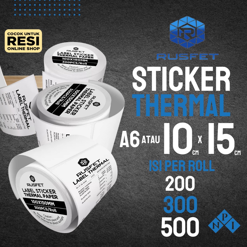 

RUSFET Label Barcode 100 X 150 Kertas Sticker THERMAL 100x150 mm Label Resi