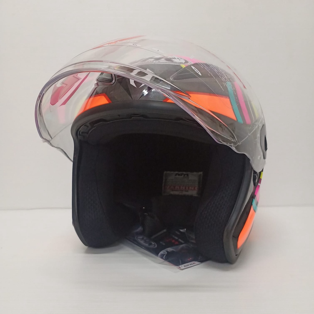 HELM NHK R6 HALF FACE MOTIF XION BLACK ORANGE SINGLE VISOR HELMET