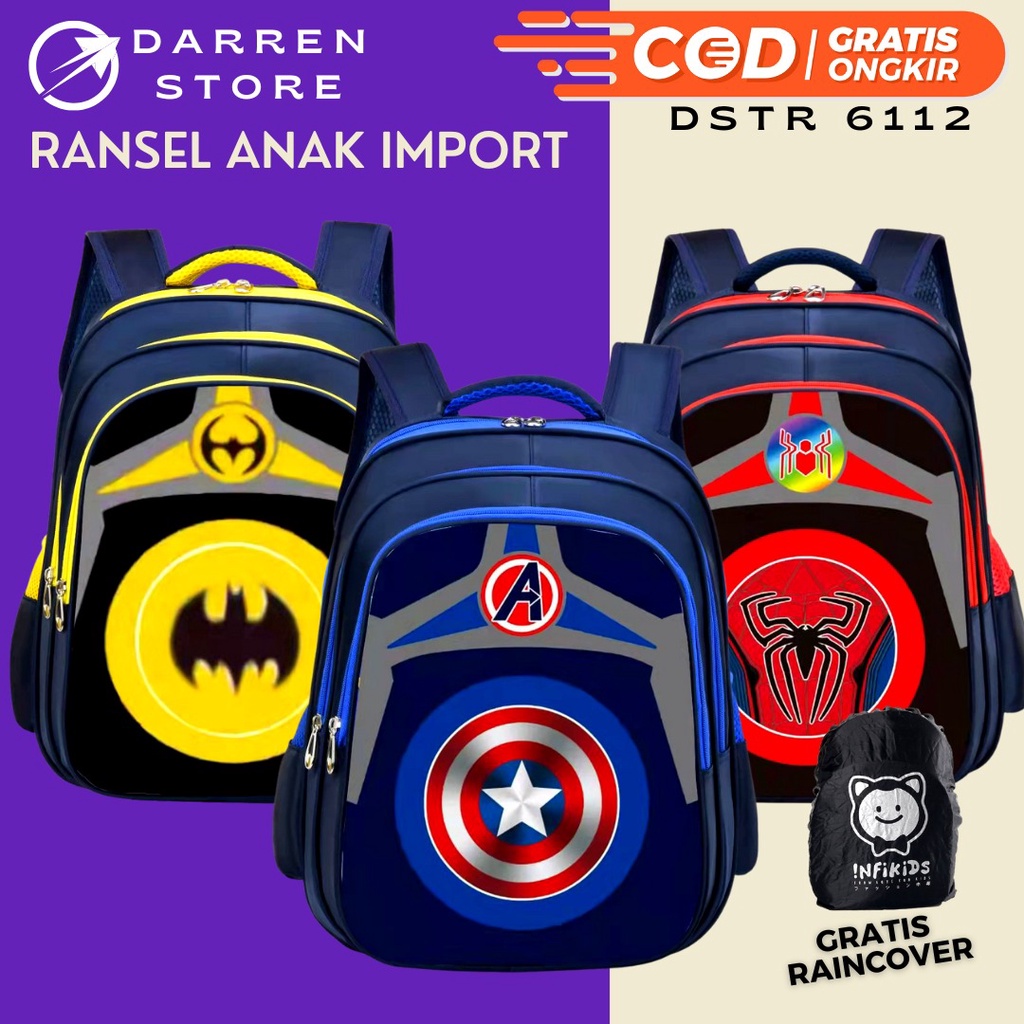 Ransel Sekolah Import DSTR 6112 Tas Anak Laki Laki SD 16inch Gambar Embos Timbul