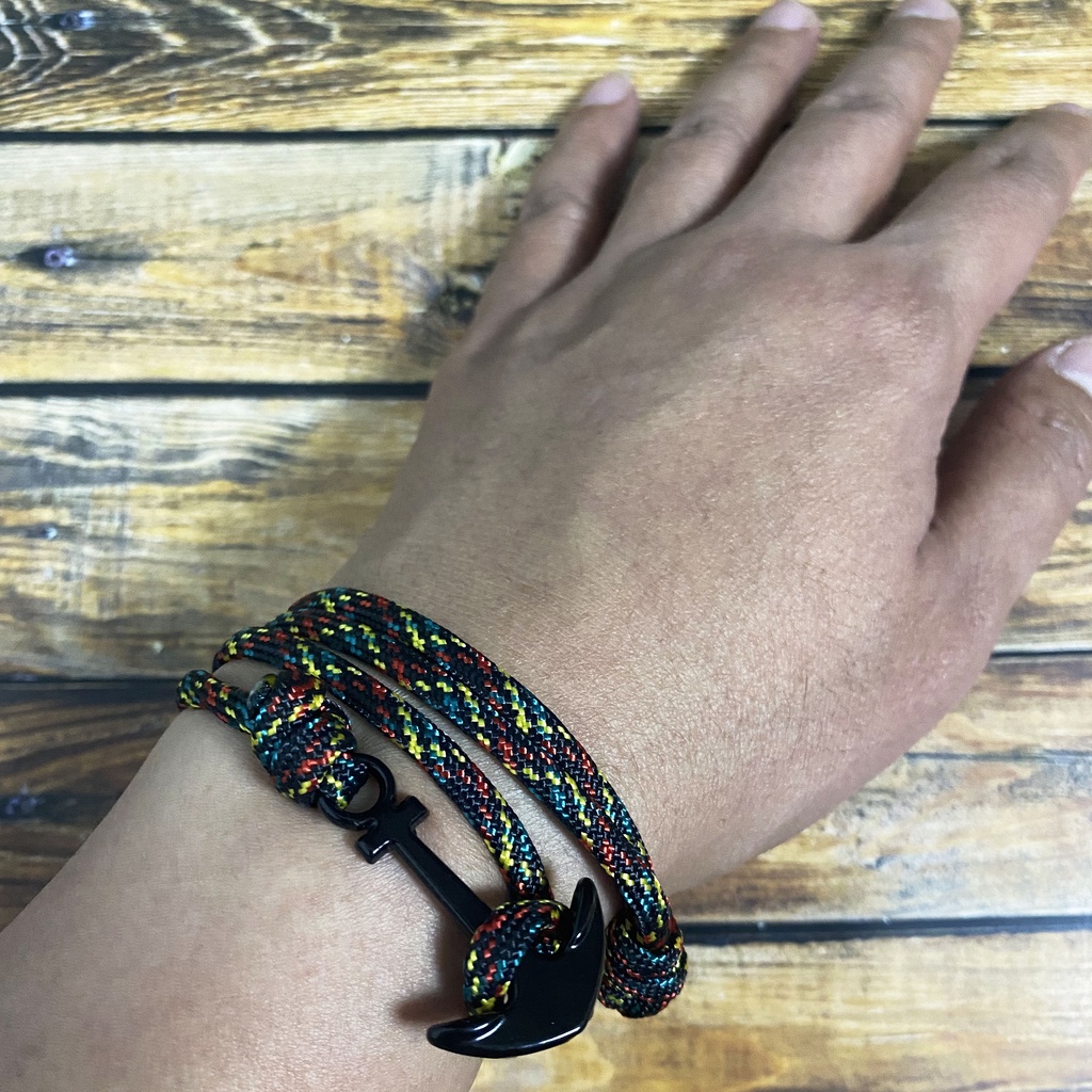 GELANG PRUSIK TALI JANGKAR BESI HITAM GELANG PRIA ORIGINAL HANDMADE