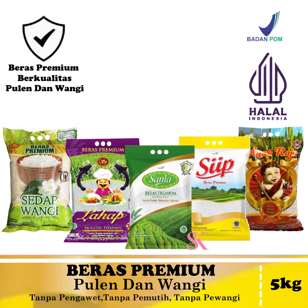 

Beras Premium Lahap Lele 5kg / Sedap Wangi 5kg / Siip 5kg / Anak Raja 5kg