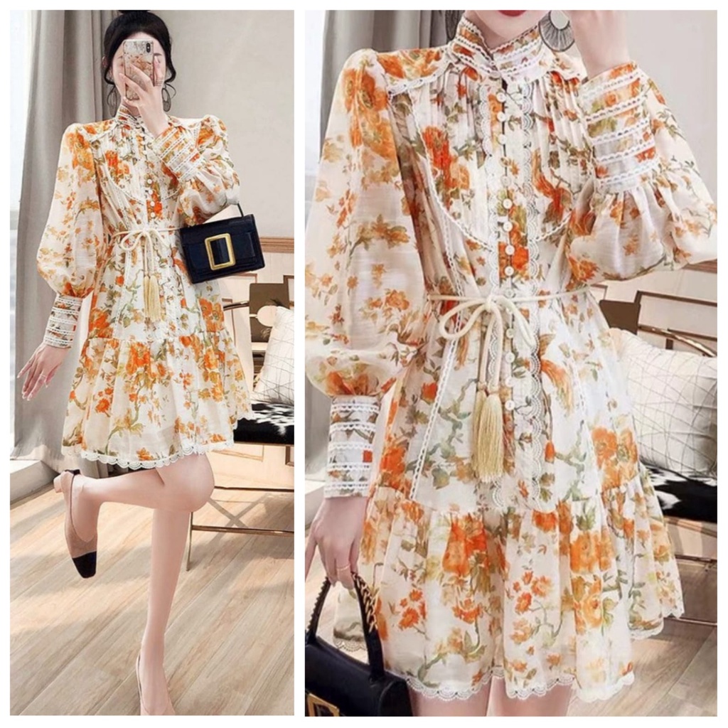 Mini dress flower lengan panjang - dress korea bunga CF47500
