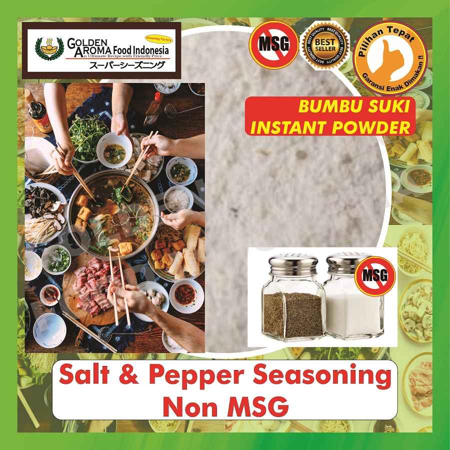 

BUMBU STEAMBOAT Salt Pepper Non MSG 1Kg Suki Instan Shabu Hotpot Rasa Asin Lada Tanpa MSG Kiloan 1 Kg Halal Sabu Kuah Soup Original Stemboat Steambot Steamboot Sukiyaki Grill Bakar Instant Gafi Seasoning Powder Murah Enak Terbaik Premium Promo