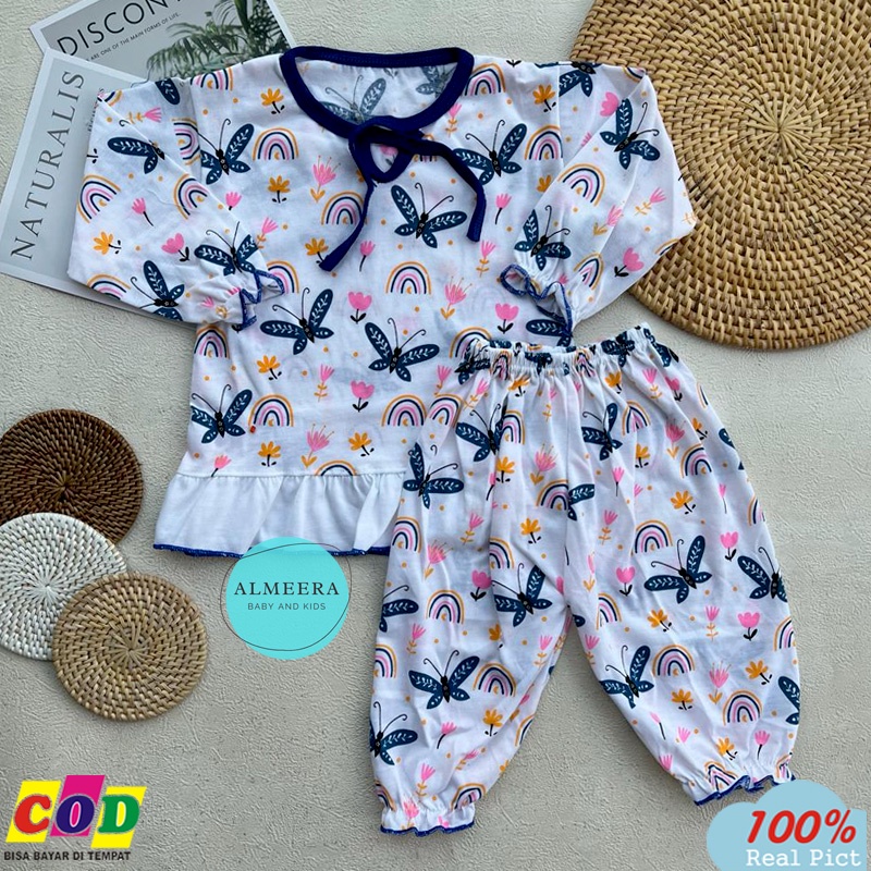 Setelan Baju Bayi Piyama Bayi Perempuan Dress Bayi Motif Kupu Kupu Usia 3-12 Bulan Almeera Baby and Kids