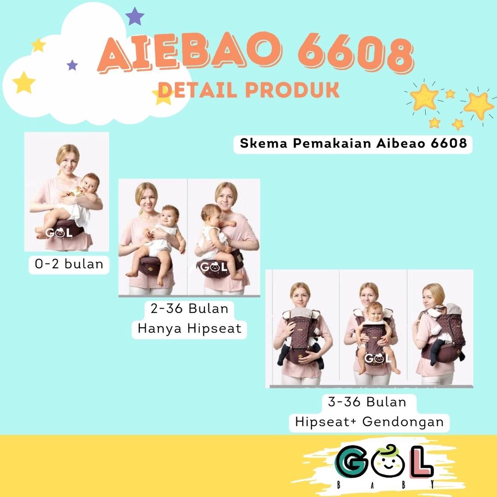 aiebao Gendongan Bayi Baby Carrier Hipseat Hip Seat Carrier Aiebao 6608(Jual 6609 6612 6618 6626 6627 6629)