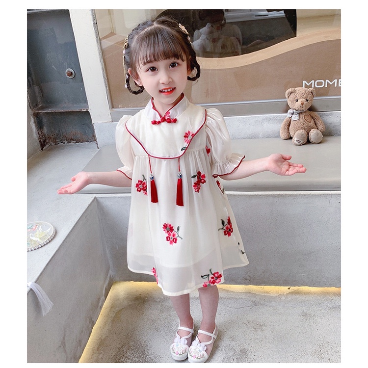 Dress Anak Perempuan Cheonsam Biru Putih Import Premium