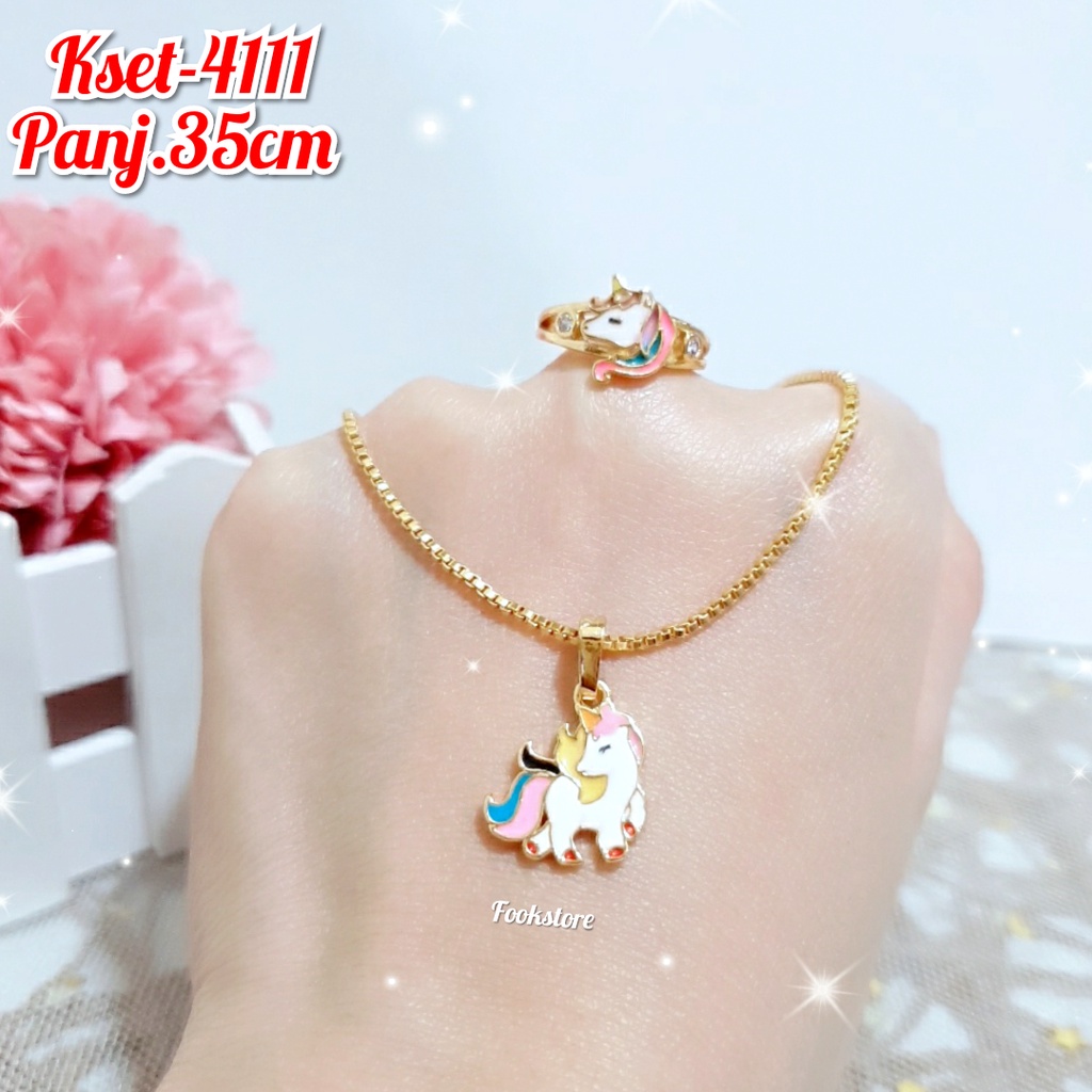 SET KALUNG ANAK MOTIF KARTUN GRATIS CINCIN ANAK PERHIASAN XUPING/UNICORN/COD