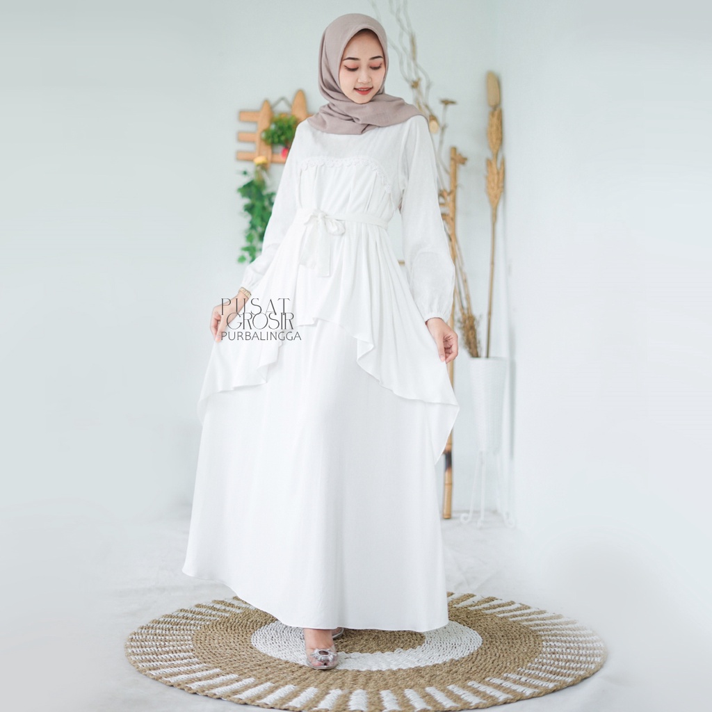 Asahy Gamis Lebaran Terbaru Dress Wanita Muslim Panjang Baju Gamis Simple Polos Kombinasi Tile Baju Gamis Big Size 4XL by pusat_grosir_purbalingga
