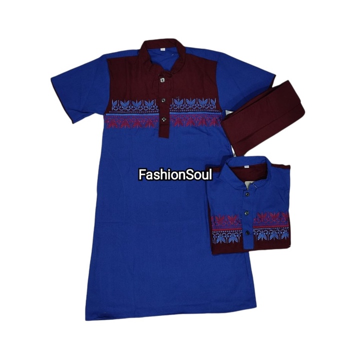 Gamis anak laki laki jubah anak motif kurta setelan koko anak cowok - Navy/maroon, 1 tahun Berkualit
