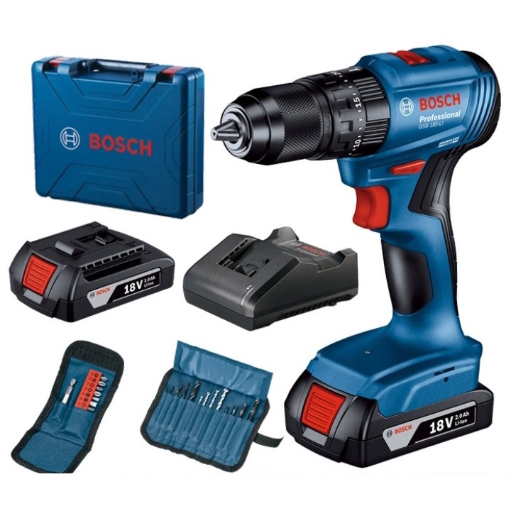 Mesin Bor Tembok Baterai Brushless Bosch 18V GSB 185-LI 23 Aksesoris