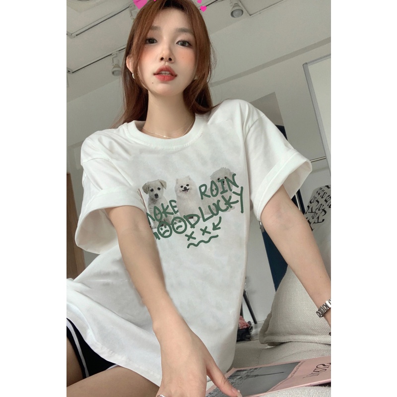 XIAOZHAINV Kaos Atasan Wanita Cute Puppy Pattern Lengan Pendek A0293