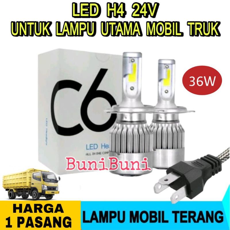 Bohlam Lampu Utama Mobil TRUK Tipe LED C6 H4 24V 36W Cahaya Putih Terang (SEPASANG 24V)