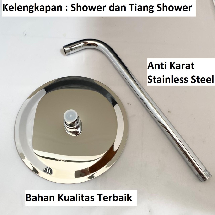 Rain Shower Head Wall Mandi Tembok Stainless Steel Kepala Kotak Hitam Bulat Silver