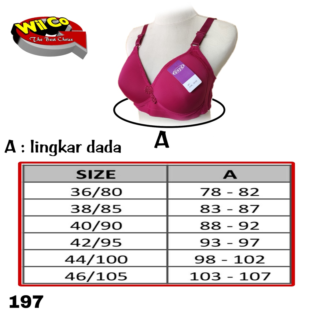 K197 - BRA/BH WANITA BUSA TANPA KAWAT CUP BESAR 36C - 46C TIGA PENGAIT