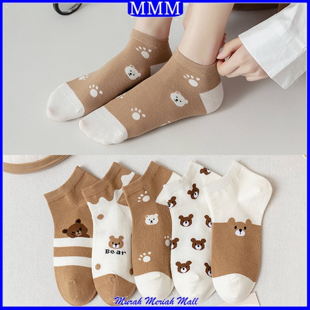 MMM Kaos Kaki Wanita Korea Motif Beruang Coklat 6579 Kaos Kaki Pendek Bear Semata Kaki Socks Karakter Korean Fashion Ankle Socks Korean Model Simple Cute