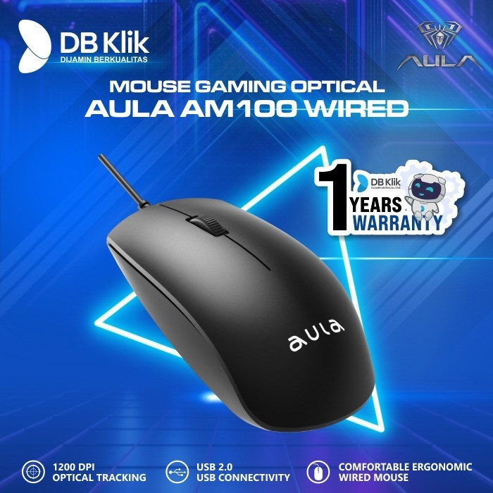 Mouse Gaming Optical Aula AM100 Wired 6 Button 1200DPI - Aula AM100