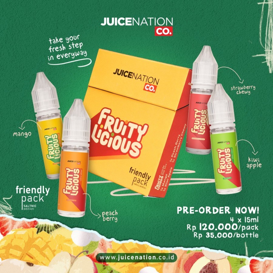 Fruitylicious Friendly Pack Salt Nic Edition 25MG 4x15ML by Juicenation Company