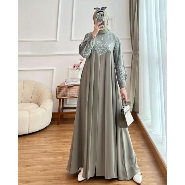 Baju Gamis Lebaran 2023 Gamis Terbaru Aghnia Maxy Irena Dress Kondangan Crinkle Airflow Mix Brukat Baju Wanita Jumbo