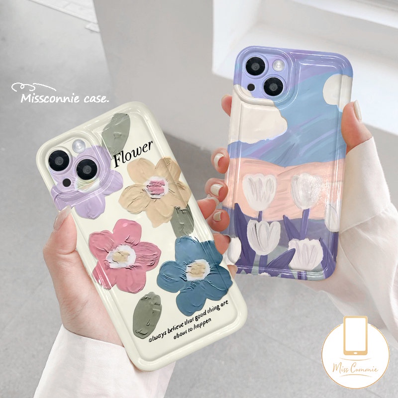 Airbag Shockproof Soft Tpu Cover Xiaomi Redmi Note9 8 11s 10 11 10s Note9 Note10s Redmi 12C 10C 9 10A 9A 9T 10 A1 9C NFC POCO F4 Art Lukisan Minyak Bunga Segar Tulip Casing Ponsel