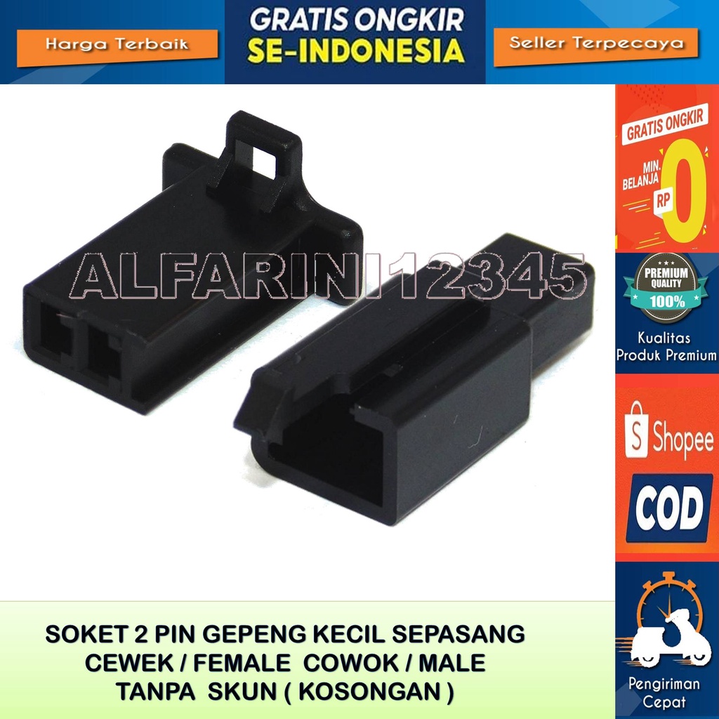Soket Kabel gepeng 2 Pin kecil Sepasang Cewe Cowo Male Female Original Tanpa Skun Warna Hitam Bahan 