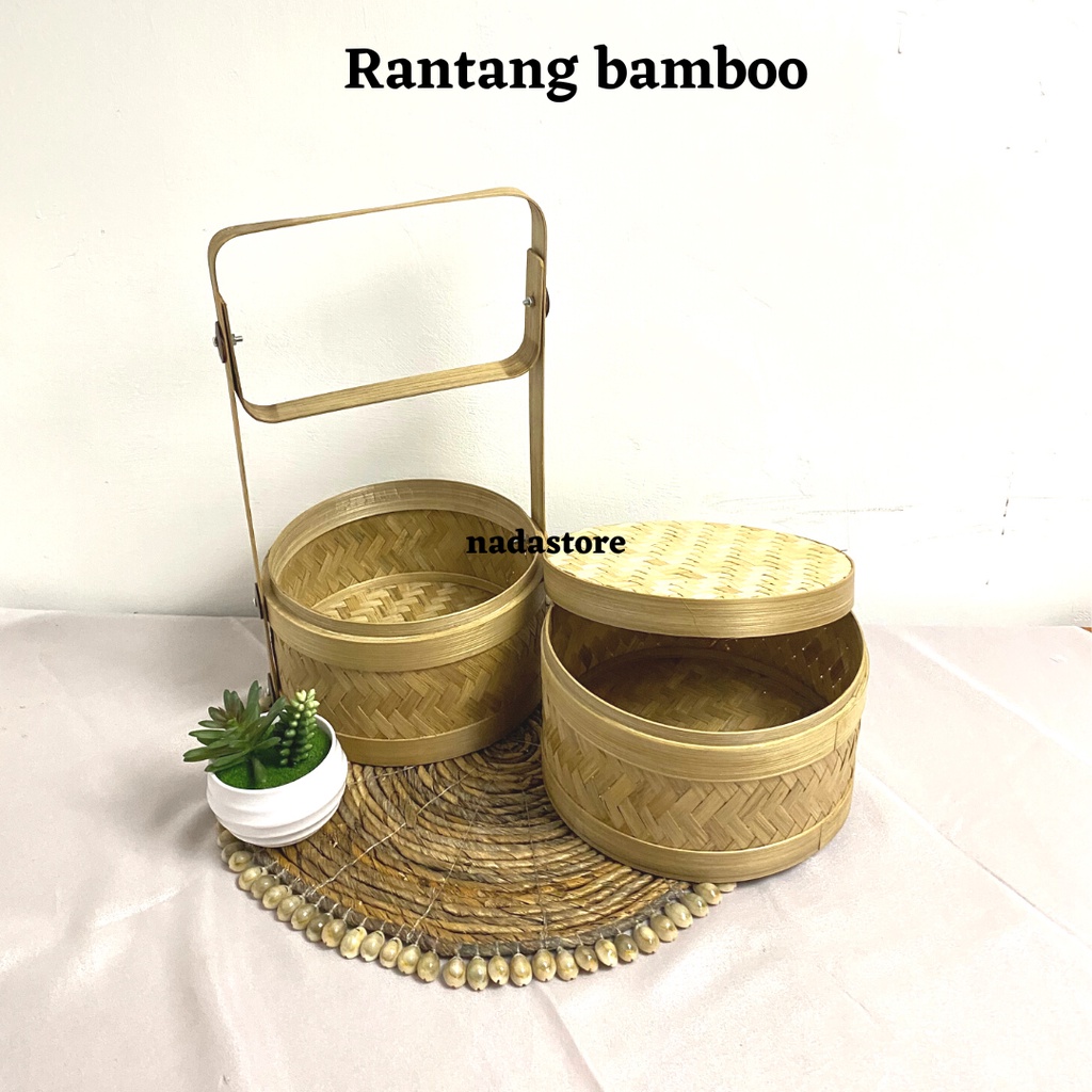 Rantang Bulat Bambu susun 2 / Hampers bambu/ Keranjang Bambu / Hamper / Tempat Dinsum / Tempat Kue