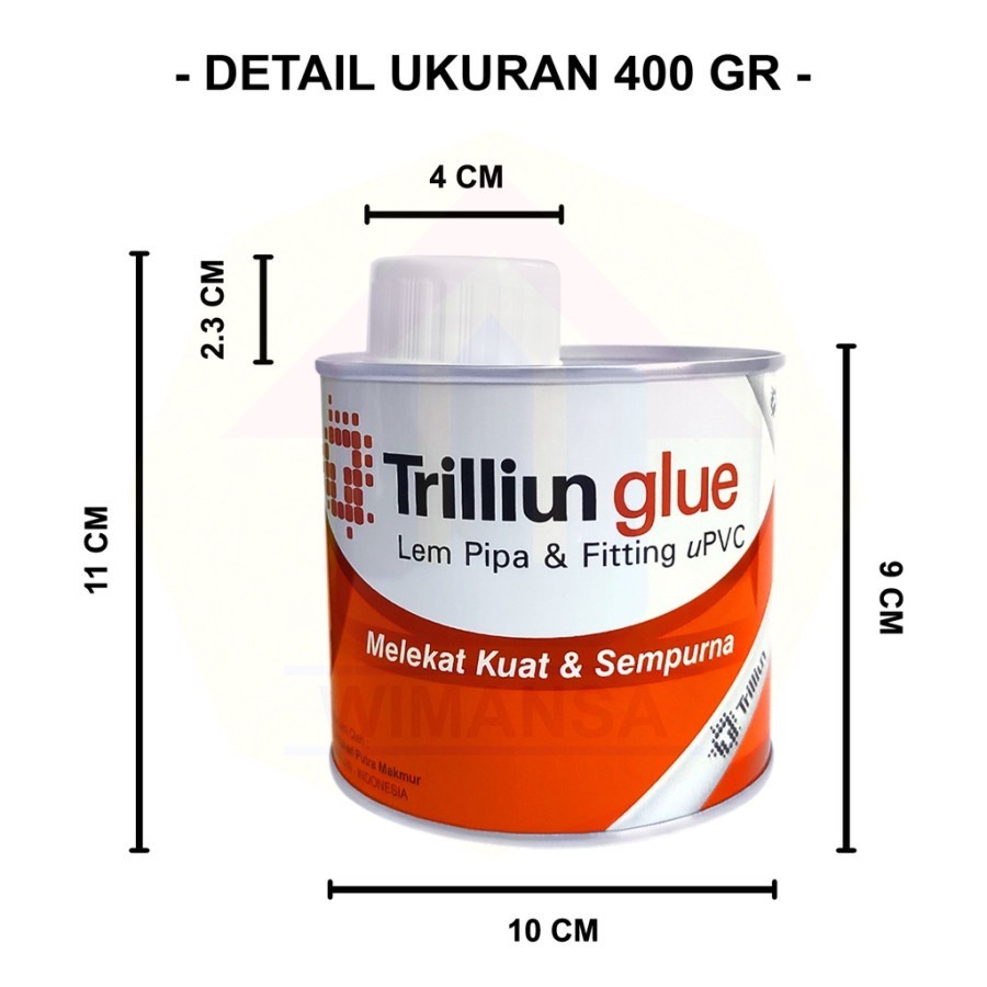 Lem Pipa PVC Trilliun Glue 400 Gram - ( Berkualitas &amp; Berkelas ) Lem Pipa Pompa Air PVC Perekat Kuat Anti Panas