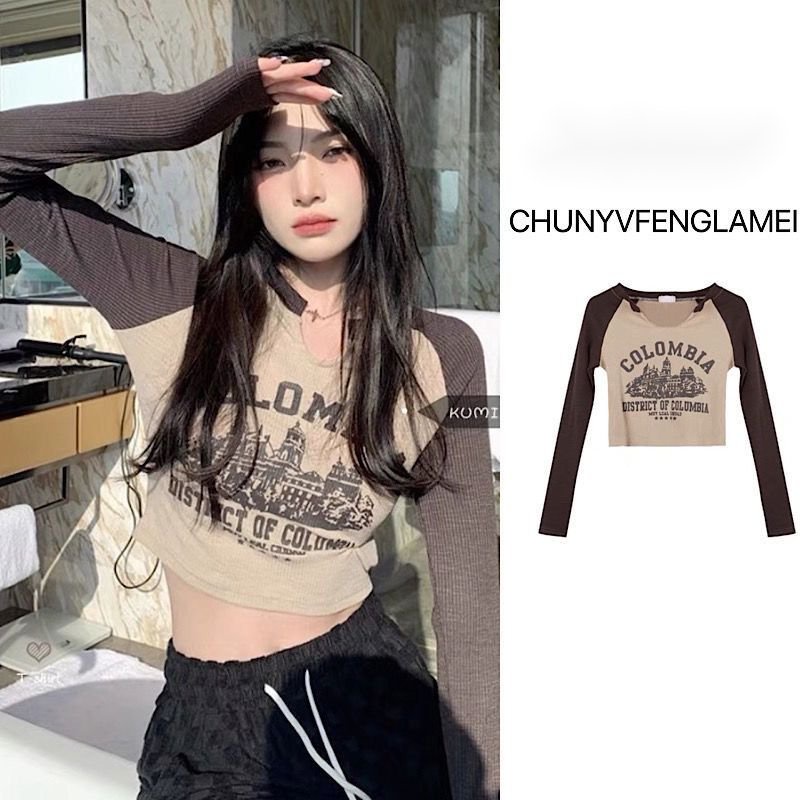 [✅BISA COD] #Sisjuly# Kaos pendek Y2K wanita / kemeja bawah ramping ramping leher bulat retro wanita