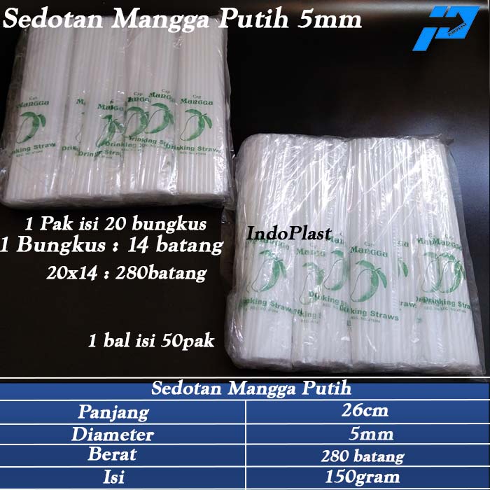 Sedotan Plastik / Sedotan PopIce / Sedotan Mangga Putih 5mm