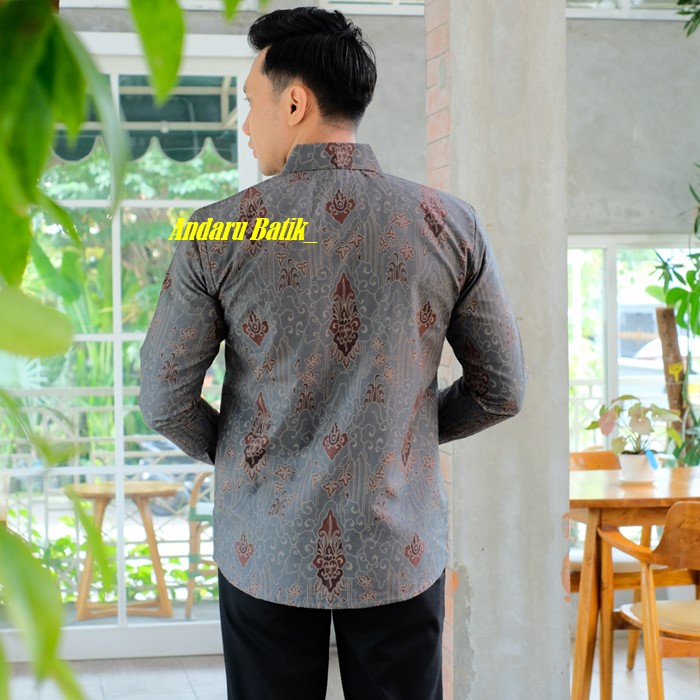 Baju Batik Pria Slimfit Lengan Panjang Modern Lapis Full Furing Erro Heem Kemeja Premium Warna Biru