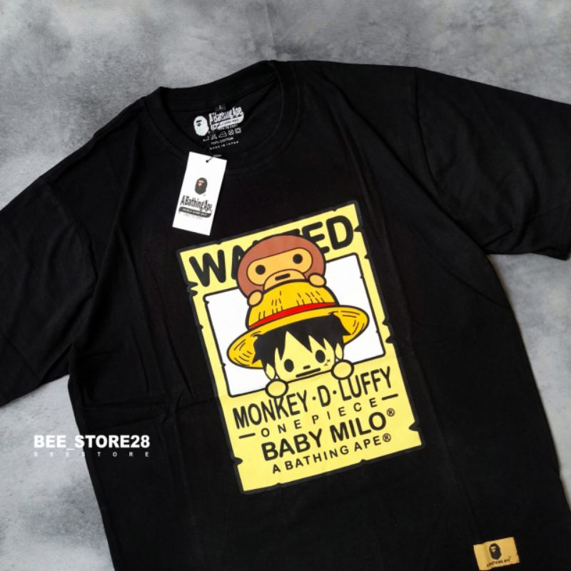 KAOS T-SHIRT BAPE BABY MILO WANTED HITAM AUTHENTIC FULLTAG &amp; LEBEL