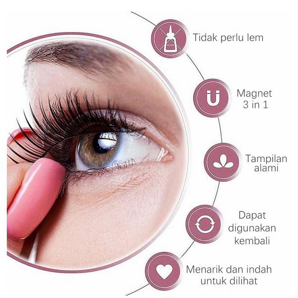 Bulu Mata Palsu Magnet Magic 3D Tanpa Lem Reusable Self Adehsive Eyelash Extention Magnetic