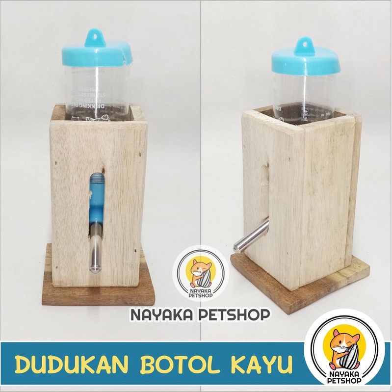 Dudukan Botol Kayu Dispenser Dot Minum Hamster Tatakan Wadah Air Hewan