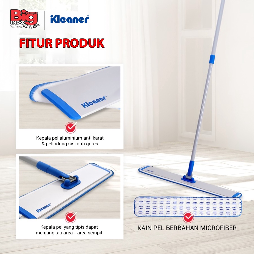 Alat Pel Aluminium 60 Cm Mikrofiber Flat Mop Pembersih Lantai Kleaner GSA020