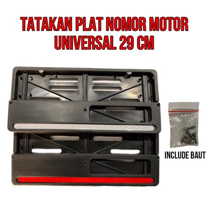 TATAKAN PLAT NOMOR MOTOR ALAS COVER DUDUKAN NOMER MOTOR REFLEKTOR 1SET Bingkai Depan Belakang Tempat 1 Set 2 Pcs 29cm Universal Ukuran Samsat Tipe  29 Cm ALAS